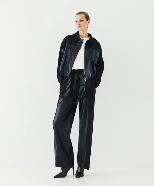 Blouson bimatière en simili cuir — Noir