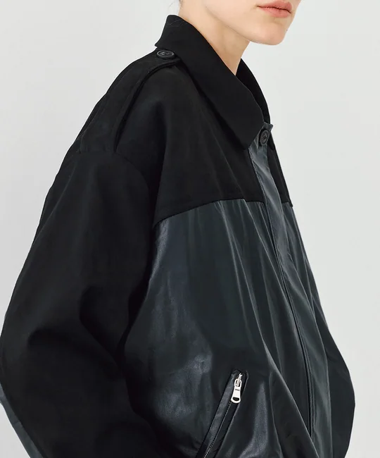 Blouson bimatière en simili cuir — vue 3