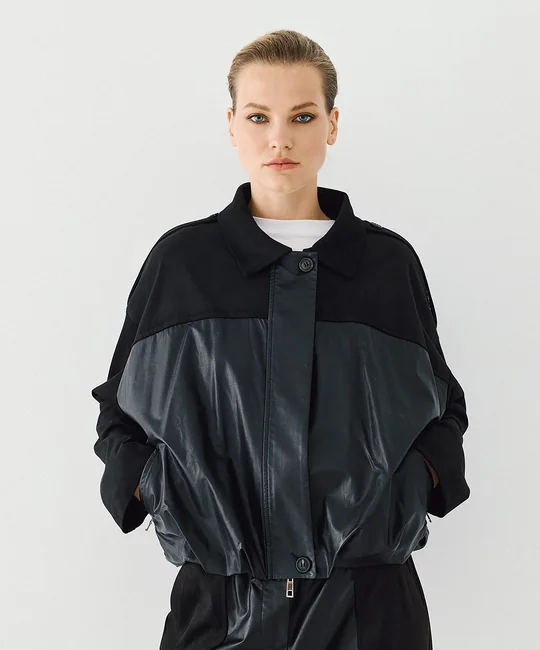 Blouson bimatière en simili cuir — vue 4