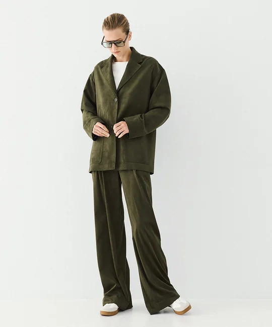 Blazer effet daim à poches — Olive