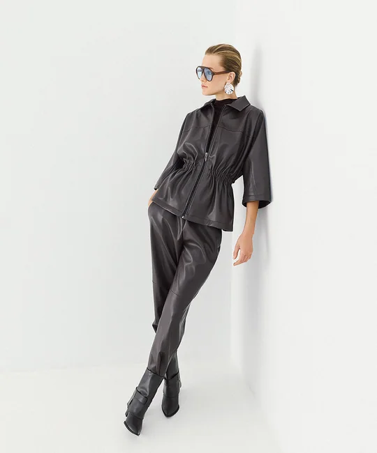 Veste en simili cuir à coulisse — Café