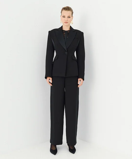 Blazer ajusté à détails satinés — Noir