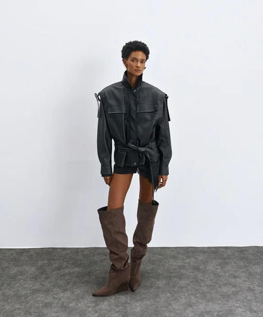 Veste en simili cuir ceinturée — vue 1