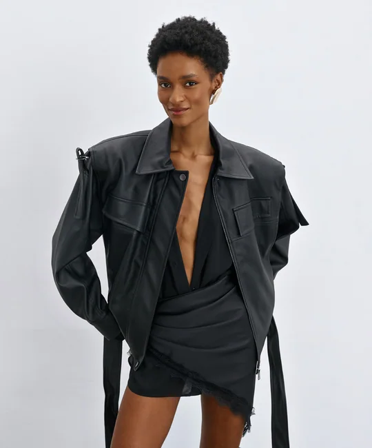 Veste en simili cuir ceinturée — vue 2