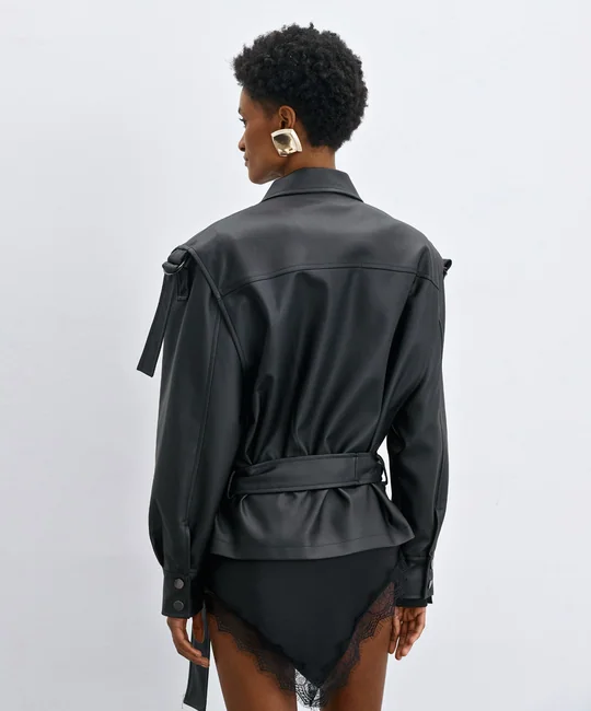 Veste en simili cuir ceinturée — vue 5