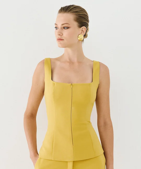 Top col carré zippé — Jaune