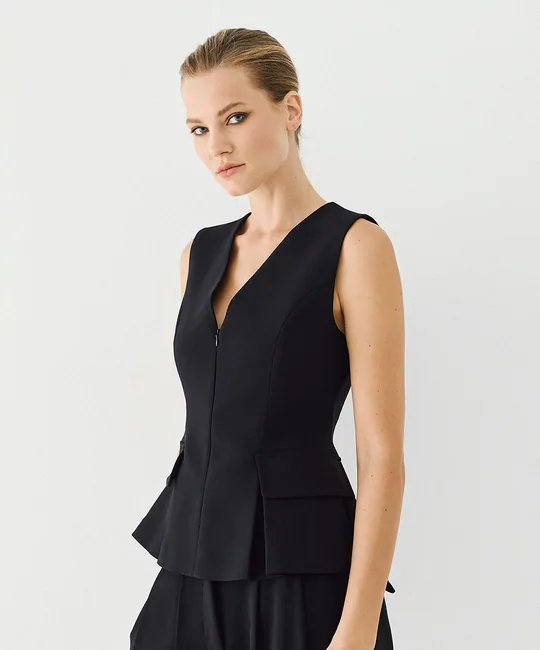 Top ajusté sans manches zippé — Noir