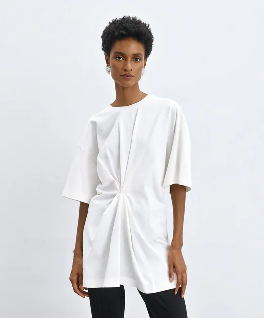 T-shirt long plissé en coton — vue 1