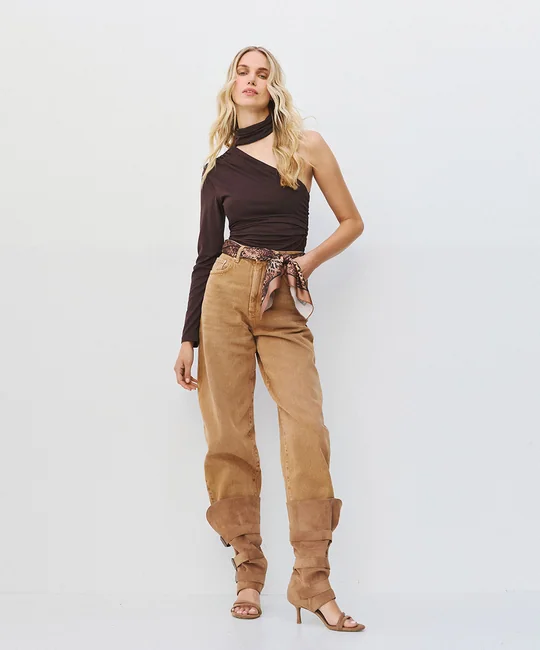 Blouse asymétrique froncée — Café