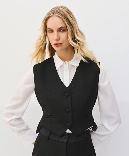 Gilet de tailleur à dos dentelle — Noir