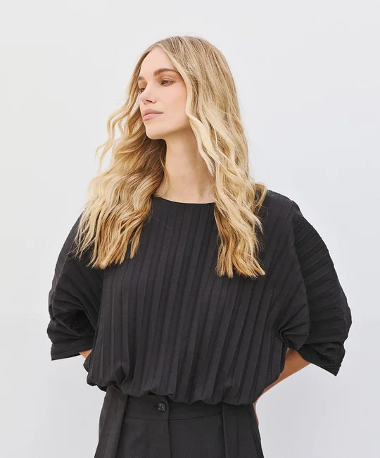 Top plissé manches kimono — Anthracite