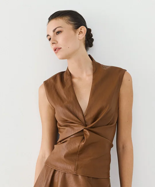 Top en simili cuir noué — Bordeaux