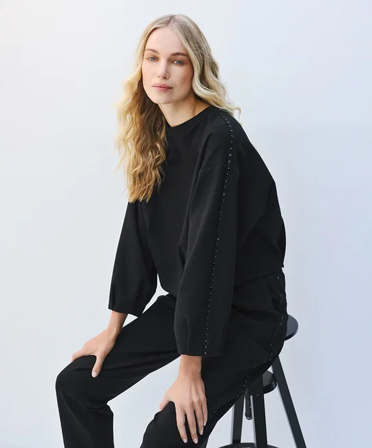 Top ample à manches strassées — Noir