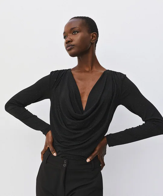 Blouse drapée à strass — Noir