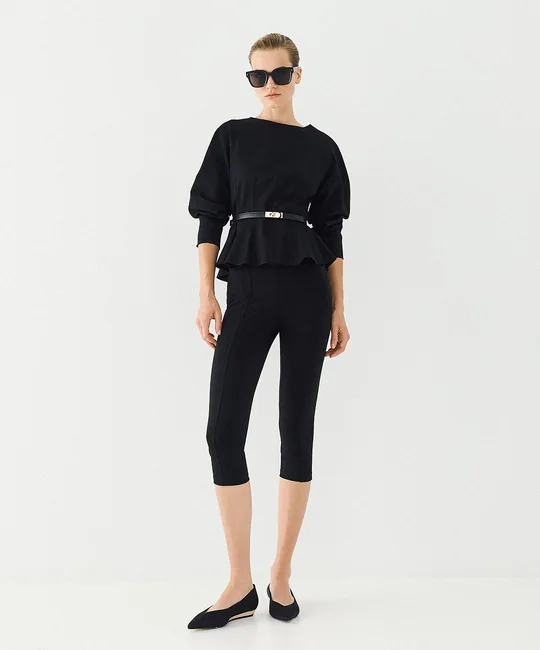 Blouse péplum à manches longues — Noir