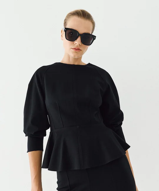 Blouse péplum à manches longues — vue 2