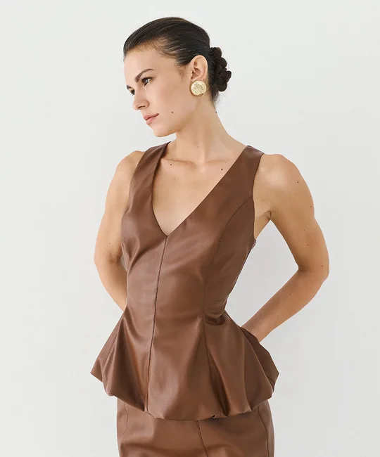 Top péplum en simili cuir — vue 3