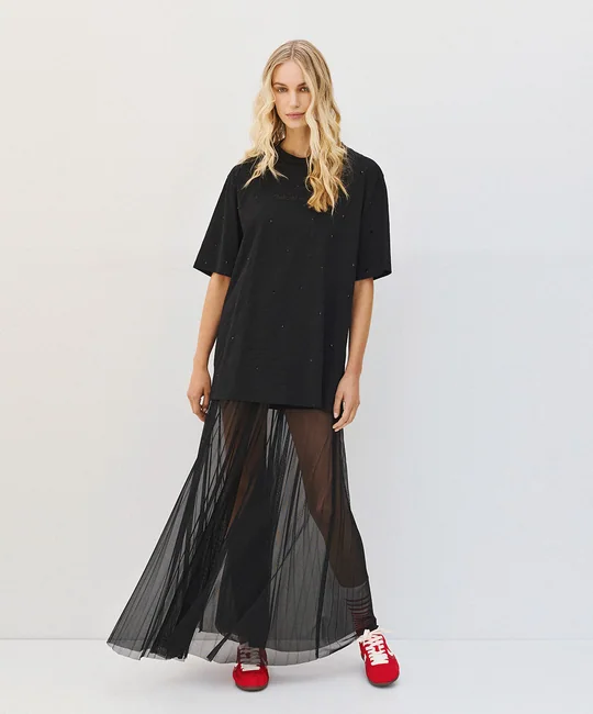 T-shirt brodé à strass — Noir