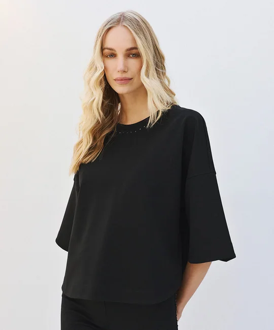 Top ample à encolure strassée — Noir