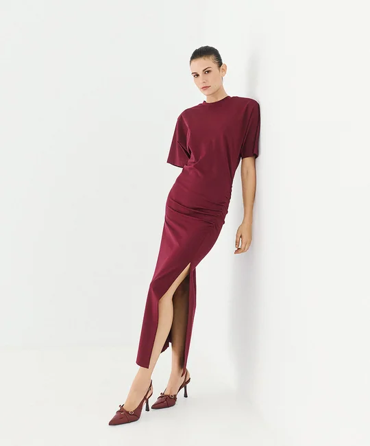 Robe midi fendue et froncée — vue 1