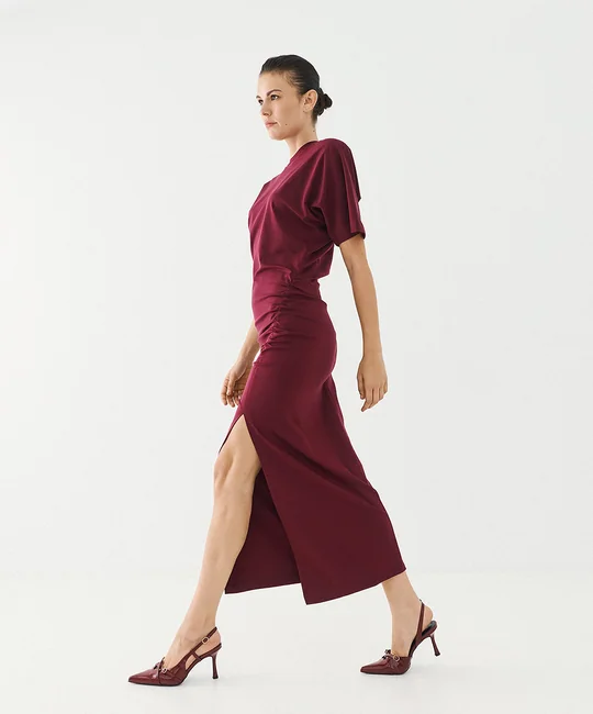 Robe midi fendue et froncée — vue 3