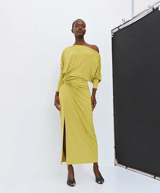 Robe longue nouée et froncée — Anis