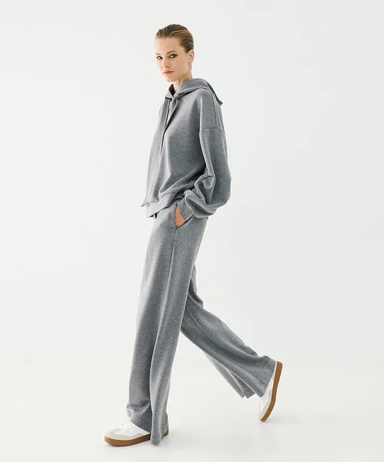 Pantalon large fluide taille élastique — Gris