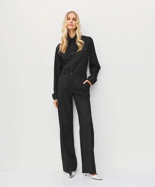 Pantalon droit rayé — Anthracite