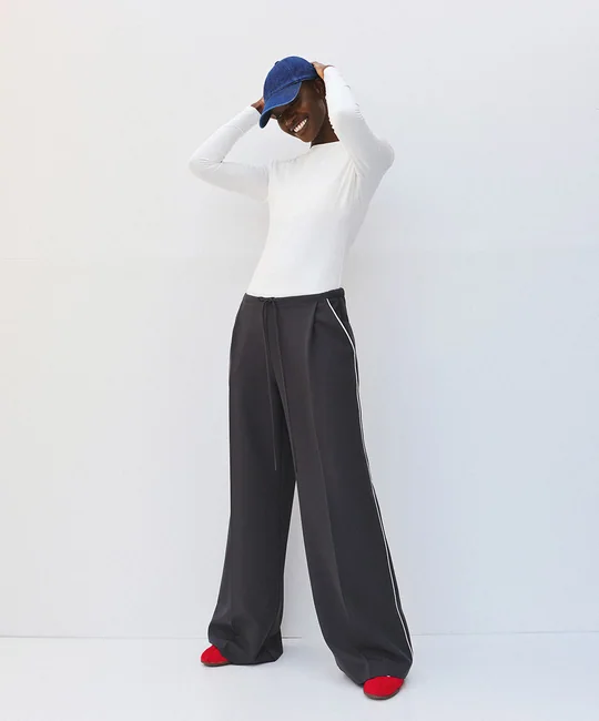 Pantalon large à passepoil contrasté — Anthracite