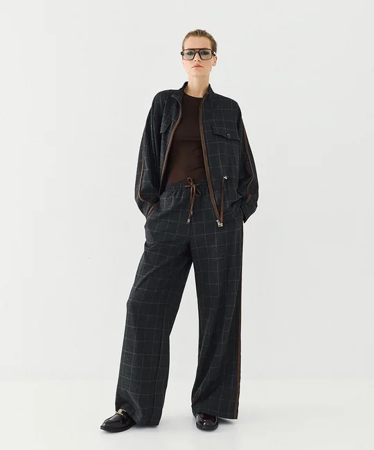Pantalon à carreaux taille élastique — Anthracite