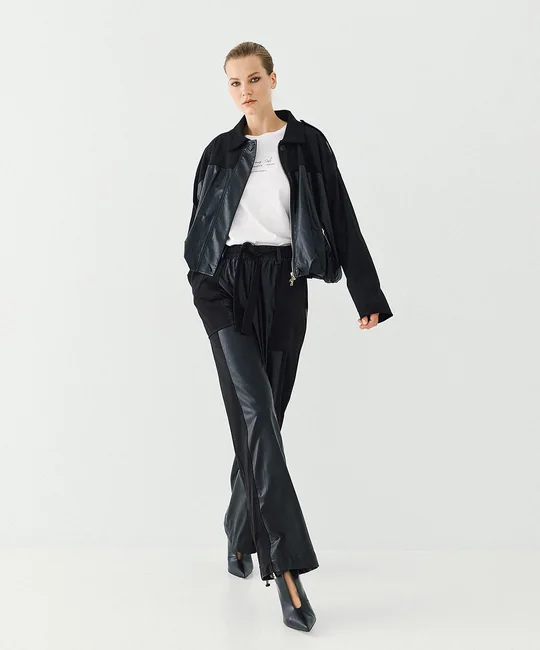 Pantalon simili cuir et suédine — Noir