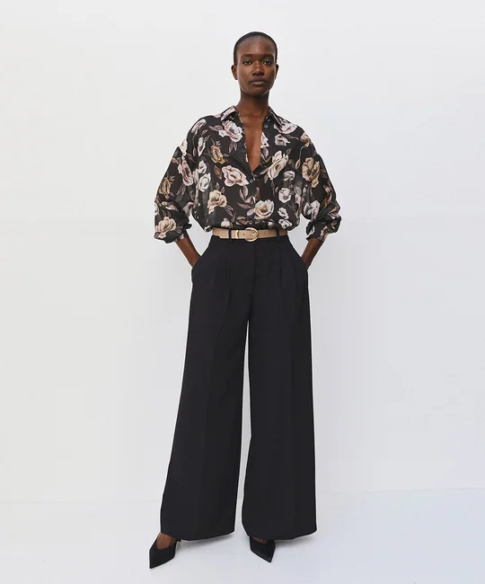 Pantalon palazzo à plis — Noir