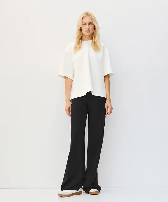Pantalon évasé taille élastique — Noir
