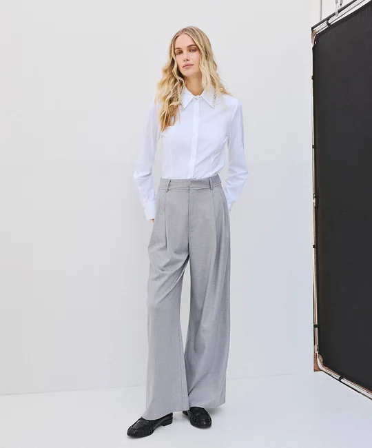 Pantalon large taille haute à pinces — Gris