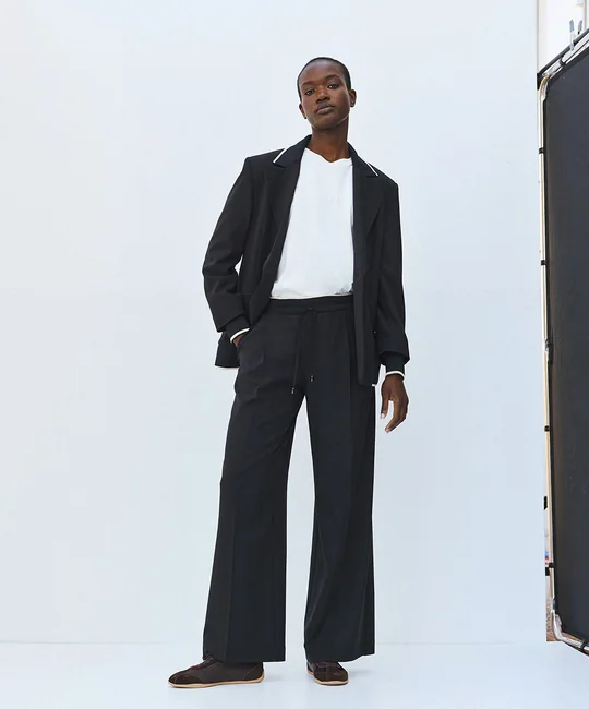 Pantalon taille élastique à cordon — Noir