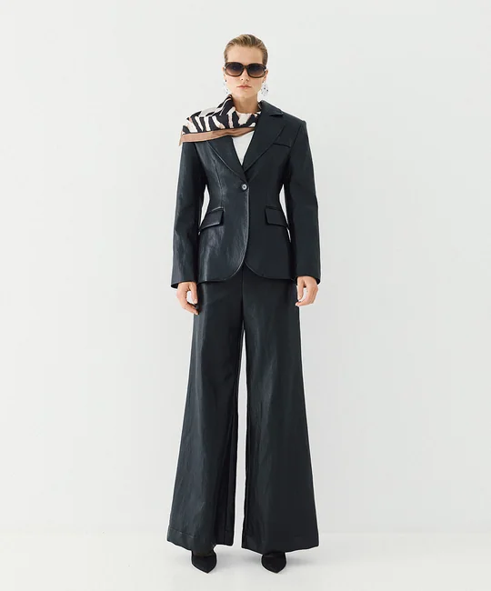 Pantalon large en simili cuir — Noir