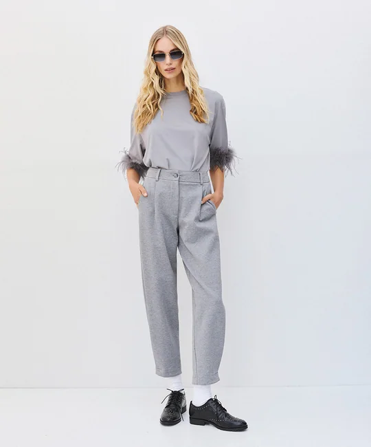Pantalon barrel à pinces — Gris