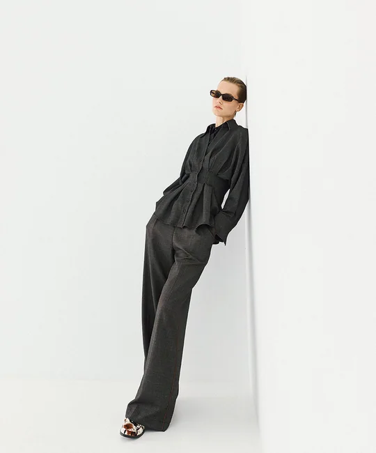 Pantalon large à pinces et cordon — Café