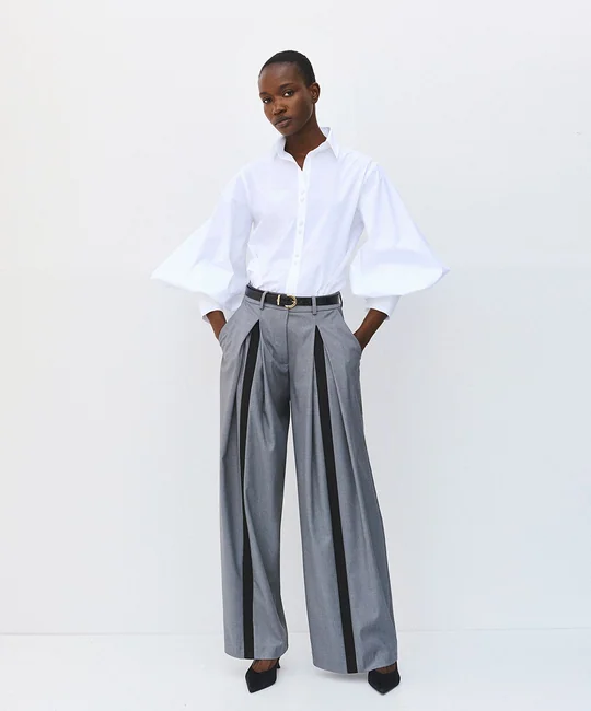 Pantalon large à plis contrastés — Gris