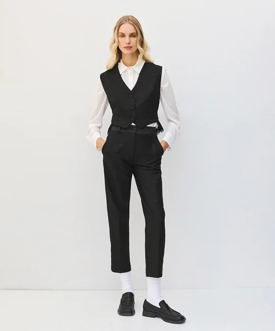 Pantalon cigarette à strass — Noir