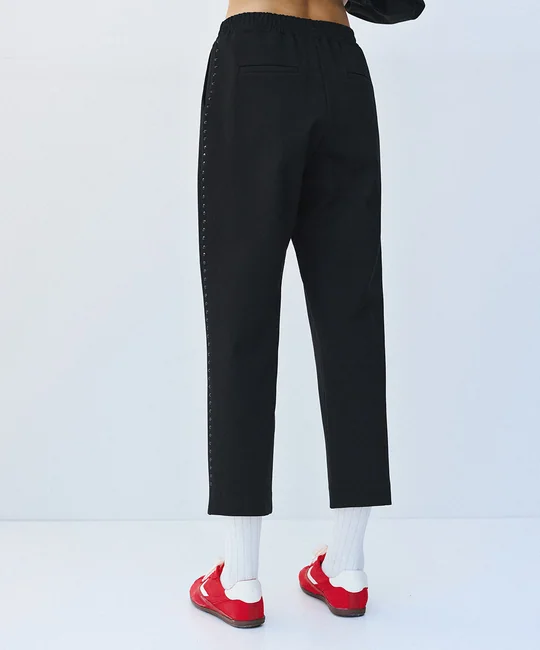 Pantalon droit 7/8 taille élastique à strass — vue 3