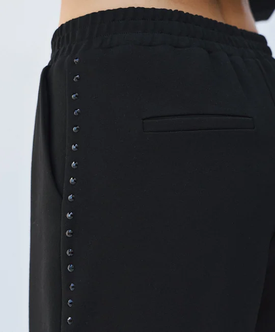 Pantalon droit 7/8 taille élastique à strass — vue 4