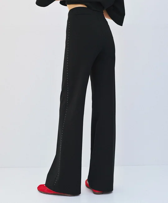 Pantalon évasé taille élastique à strass — vue 3