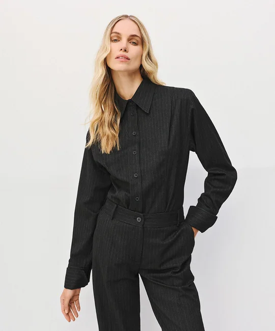 Chemise rayée ajustée — Anthracite