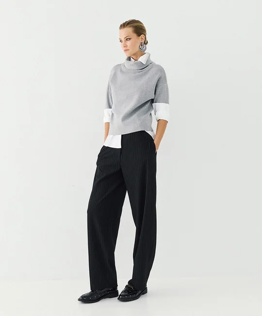Pull manches courtes col montant — Gris